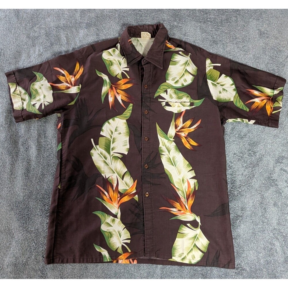Vintage Barefoot in Paradise Mens XL Hawaiian Shirt Bird of Paradise Monstera